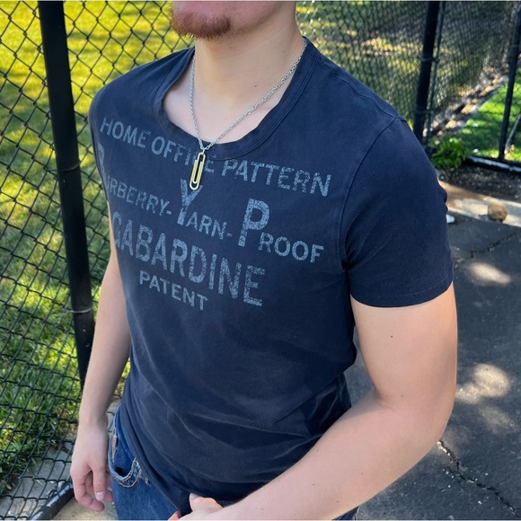 BURBERRY YARN PROOF HOME OFFICE PATTERN GABARDINE PATENT MEN NAVY BLUE T SHIRT S - Picture 8 of 16